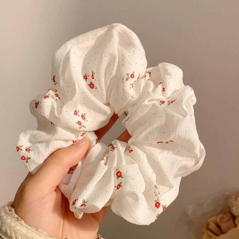 

Korean White Floral Hair Tie for Women - Large Intestine Style, Perfect for Buns, High-End Feel, 2025 New Trend