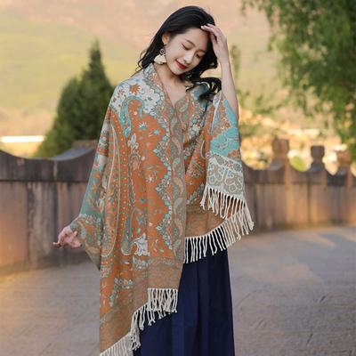 Scarf Women's New Bohemian Style Yunnan Dali Travel Imitation Cashmere Shawl Women's Artistic Cashew Flower Cape