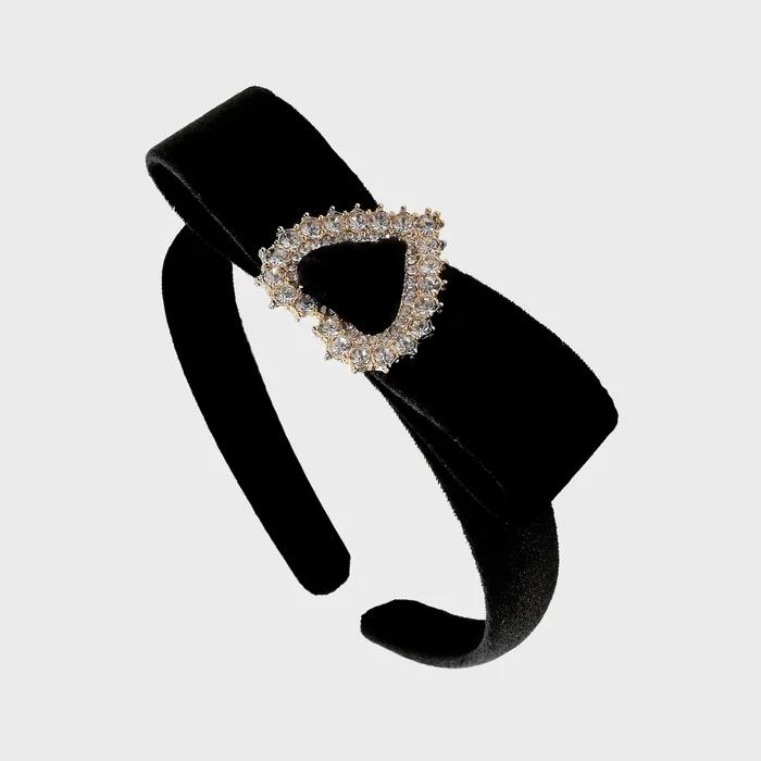 VELVET BOW AND HEART HAIRBAND (BLACK)