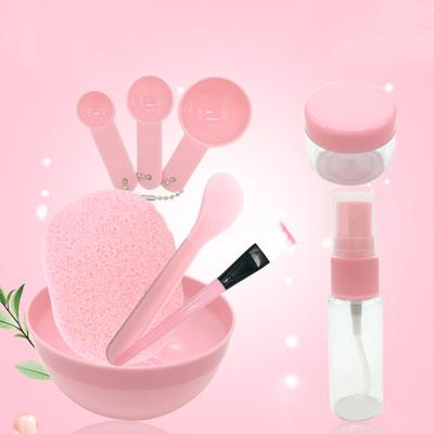 9Pcs Plastic DIY Mask Bowl Brush Spoon Stick Soaking Spray Bottle Face Puff Set