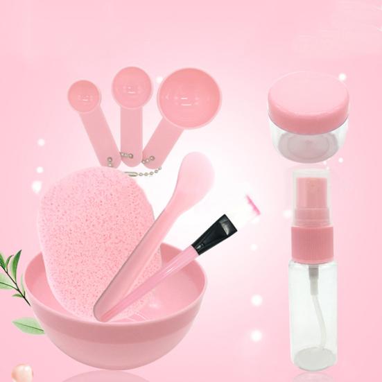 9Pcs Plastic DIY Mask Bowl Brush Spoon Stick Soaking Spray Bottle Face Puff Set