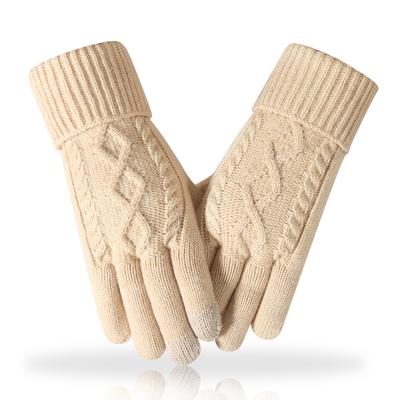 Winter Touch Screen Gloves for Adult Women Knitted Gloves Plus Velvet Thickened Cold Proof Cycling Warm Gloves