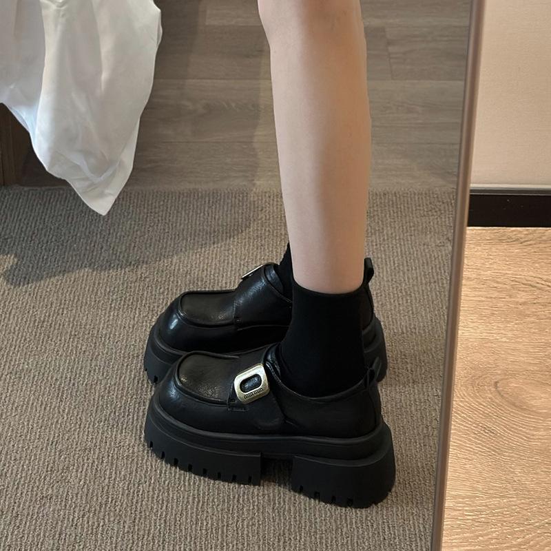 Thick-soled heightening loafers women's spring 2025 new British style black small leather shoes genuine leather single shoes children