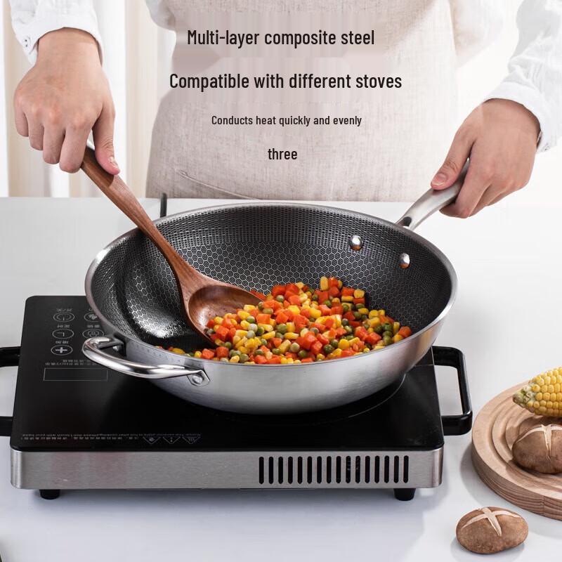 Lecai Honeycomb 410 Stainless Steel Non-Stick Wok