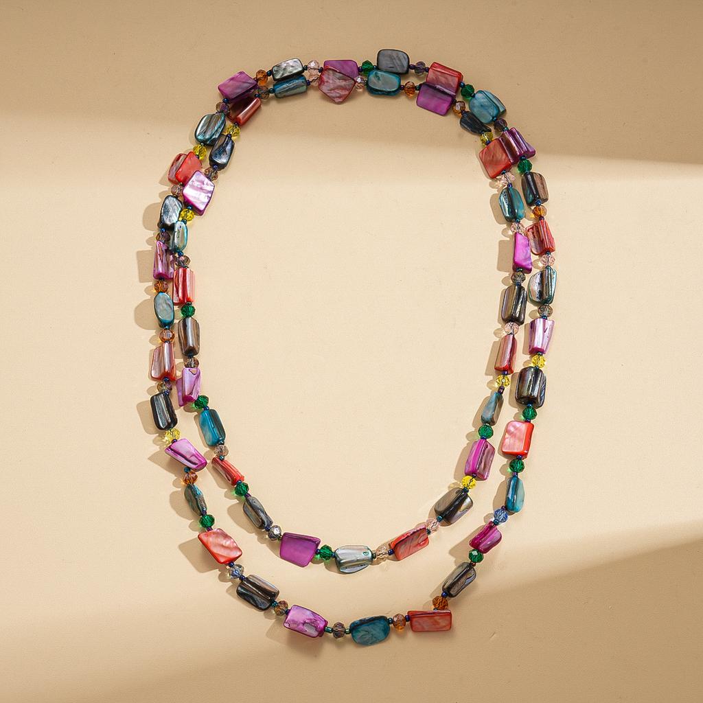 European and American shell crystal irregular beaded long stacked sweater chain holiday style personalized retro necklace