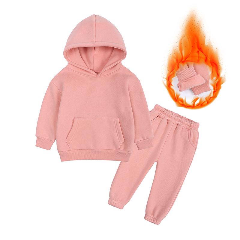 2026 Autumn/Winter European & American Boys' Solid Color Jacket Plus Velvet Hoodie & Long Pants Set (Middle & Big Kids)