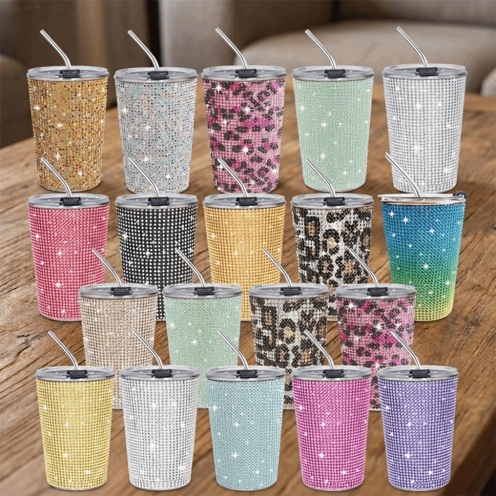 Sparkling Rhinestone Water Cup 500ml Stainless Steel Water Bottle Glitter Coffee Mug Office