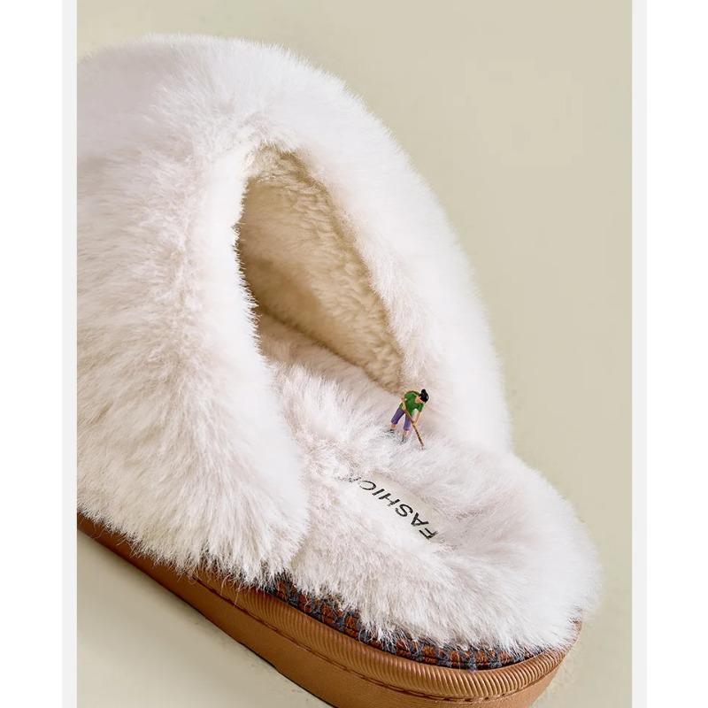 Smile Pop Winter Fur Cotton Slippers For Women Soft Comfort Fuzzy Bedroom Slides Faux Fur Warm Plush Shoes Fluffy House Slippers