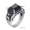 11MM Retro Dark Gothic Punk Ghost Rhinestone Stainless Steel Ring for Men