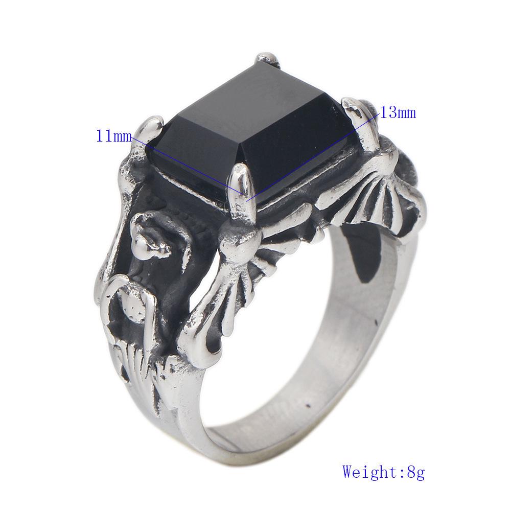 11MM Retro Dark Gothic Punk Ghost Rhinestone Stainless Steel Ring for Men