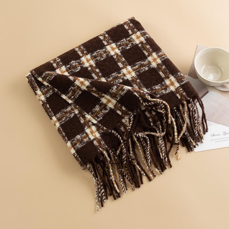 Plaid Scarf Women's Winter New Korean Version Versatile Imitation Cashmere Scarf Couple's Warm Shawl Men's Autumn and Winter