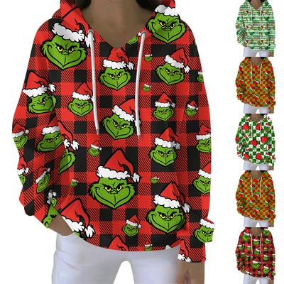 Ladies' Loose And Comfortable Drawstring V-neck Long Sleeved Christmas Printed Sweatshirt