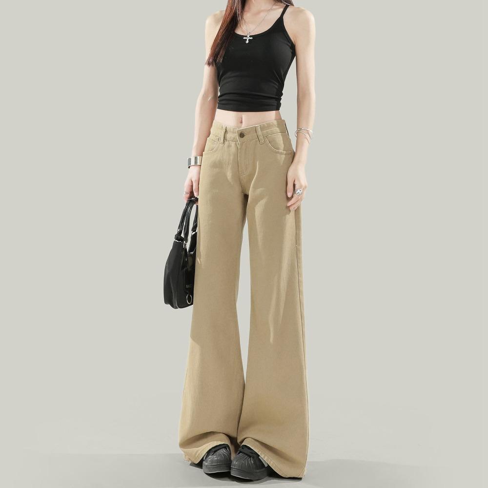 Women's High Waist Flare Jeans Loose Khaki Vintage Draping Wide Leg Denim Pants