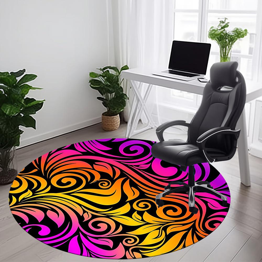 1pc Swirls Vibrant Office Round Area Rug, Indoor Mat Suitable ForOffice, Under Office Chairs Bedroom Living Room Home Decor, Room Deco Q067