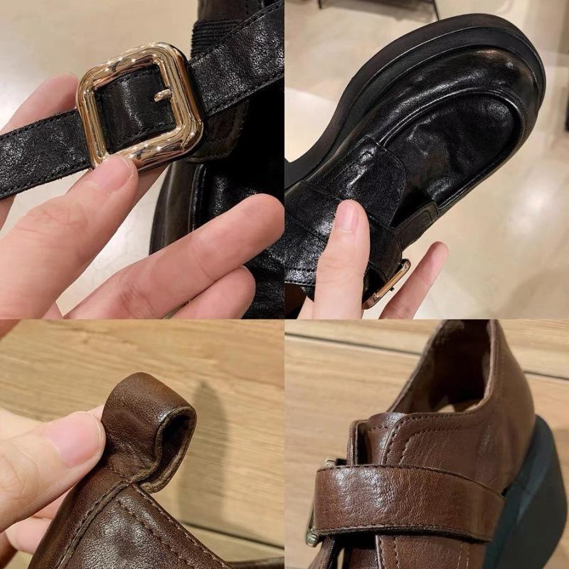 Inner height increase 7CM small size 3233 round head one pedal thick heel loafer single shoes small leather shoes women
