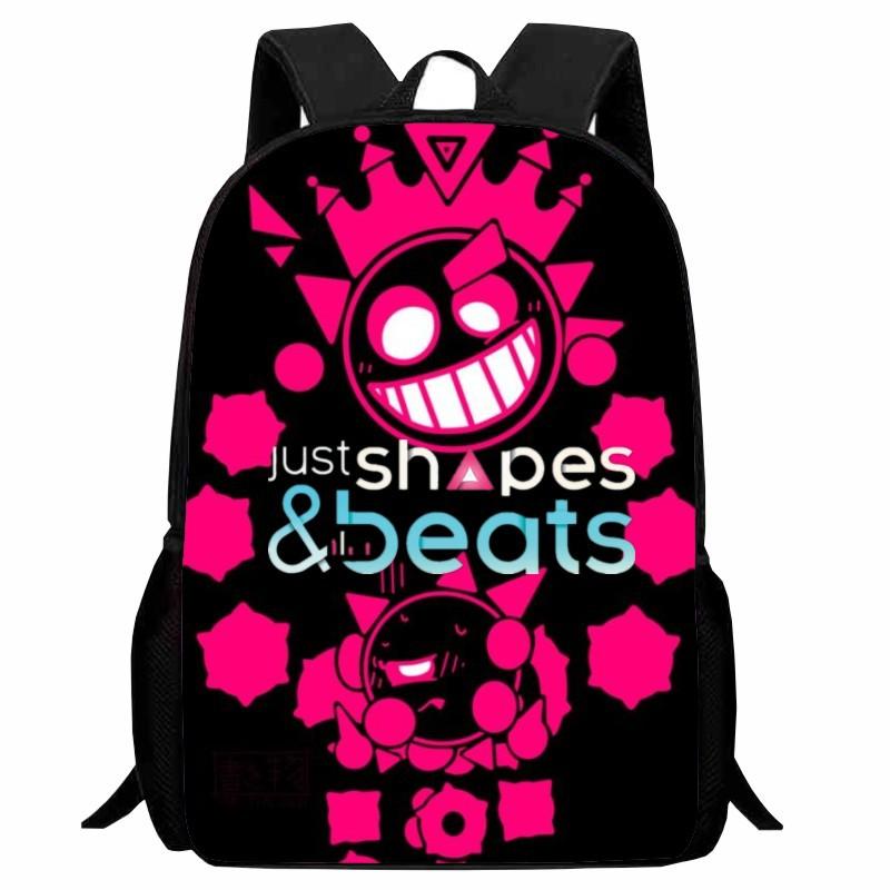 Printed Shapes Rhythm Just Shapes & Beats School Bag, Cartoon Action Backpack for Men and Women