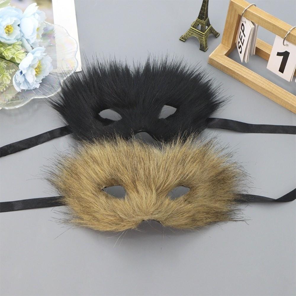 Animal Half Face Mask Long Furry Masquerade Mask Simple Halloween Plush Mask  Festival Atmosphere