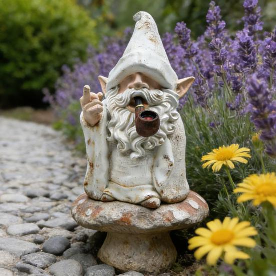 Vidurinio piršto dūmų nykštuko statulėlė Juokingas sodo burtininko nykštuko figūrėlė Nedorėliška dervos skulptūra Vejai Sodo Balkonui Verandai Terasa Namų dekoravimui