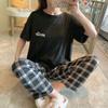 Sleepwear Women Solid Color Short Sleeve Pants Comfortable Breathable Pullover Top Trouser Nightwear Suit