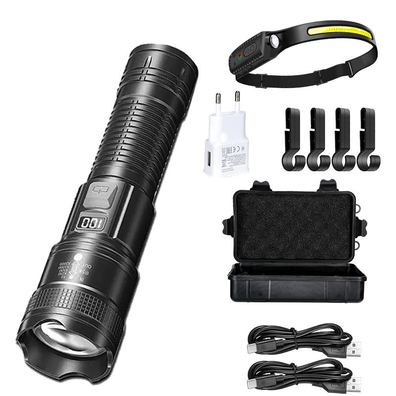 Wysokiej Mocy Latarki LED 2000LM Taktyczna Latarka ze Światłem Wyświetlacza Ładowanie USB Kemping Wędkarstwo Awaryjna Latarnia z Zoomem