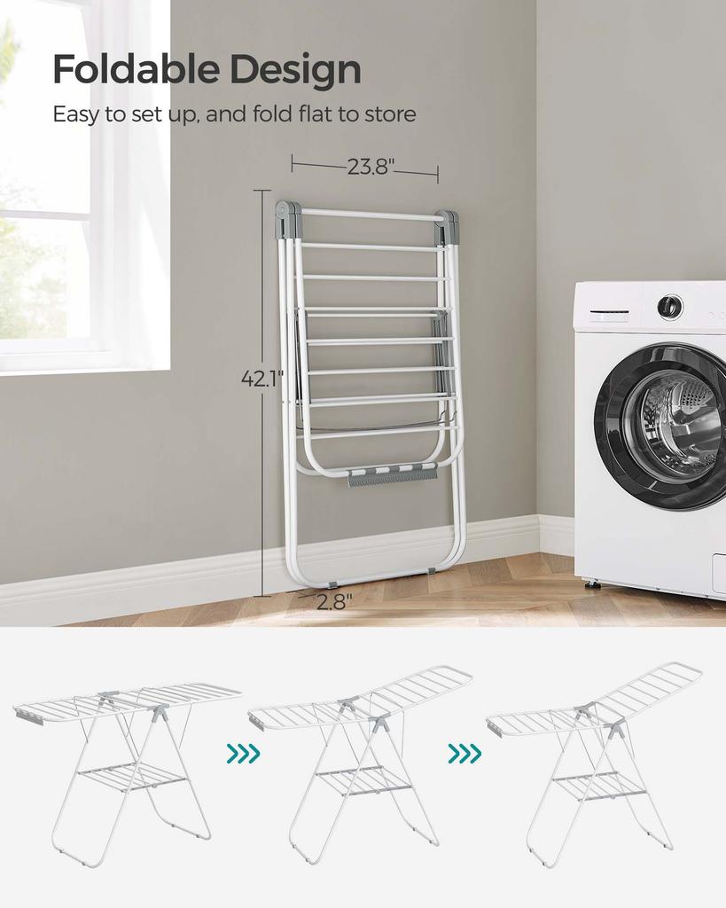 Songmics Clothes Drying Rack, With Sock Clips, Metal Laundry Rack, Foldable, Space-Saving, Free-Standing Airer