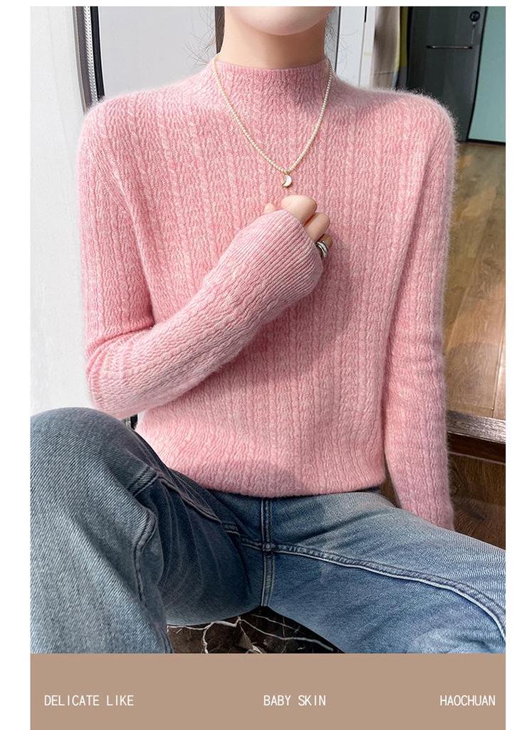 Half-High Collar Cashmere Slim Fit Knit Pullover Sweater for Fall/Winter