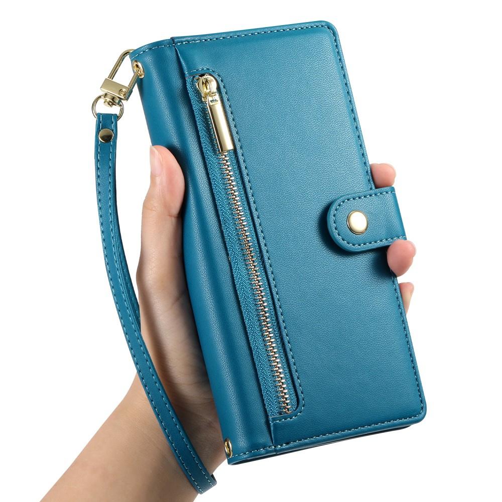 iPhone 16 Pro Max Flip Case, Wallet Zipper Pocket, Blue