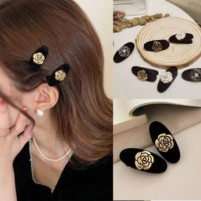 Vintage Kamelie Mini Clip Französisches Beflocken Kleine Kante Haarnadel Pflanzenblume Haarnadel Koreanische Mädchen Haarnadel Zubehör