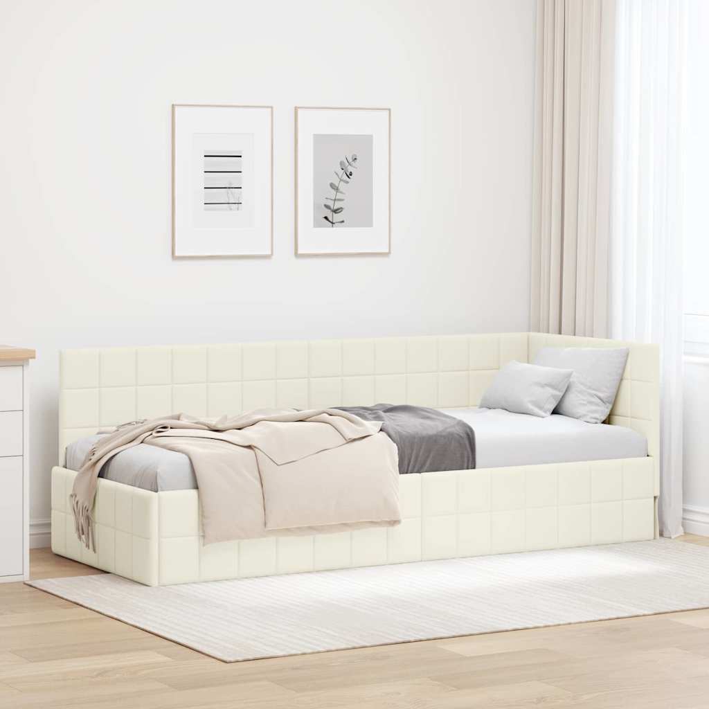 Corner Bed Frame with Headboard Cream 80 Cm X 200 Cm Velvet
