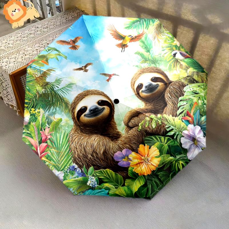1 PC Automatic Folding Umbrella - Sloths Pattern, Portable & Foldable Design with 8 Ribs, Christmas Birthday Gifts