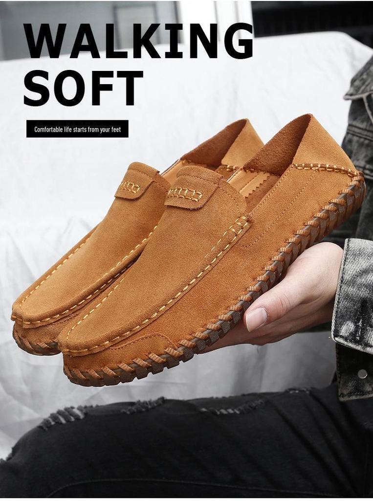 Men's Autumn Suede Hand-stitched Slip-on Loafers: Lightweight & Breathable Low-top Driving Shoes