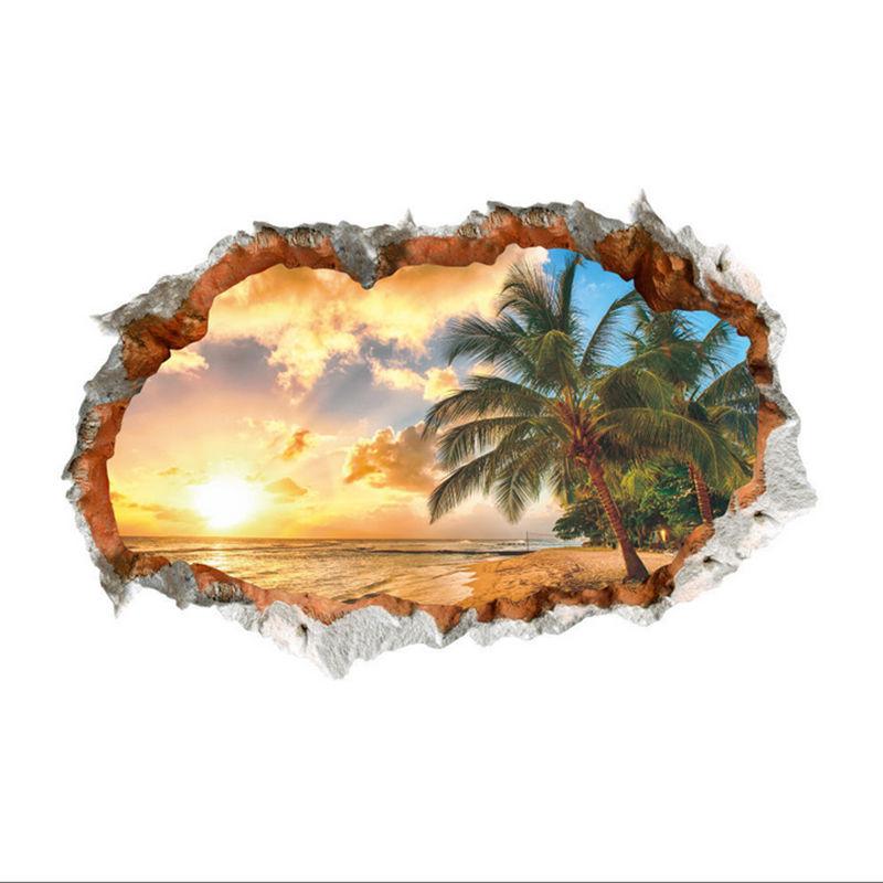 Removable Sunshine Beach 3D Window View Wall Art Sticker Vinyl Decal Mural Decor