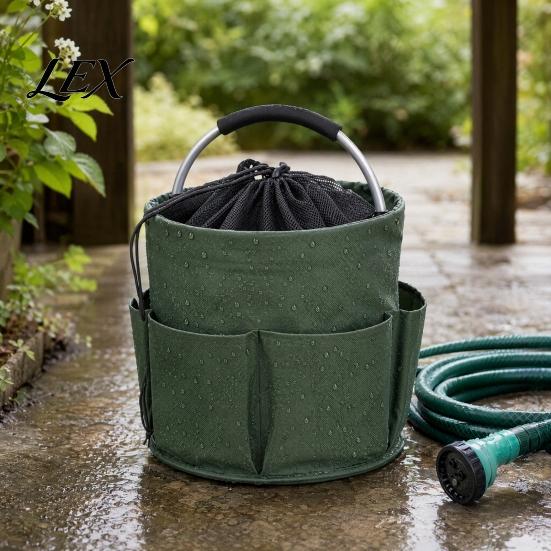 Outdoor Cleaning Tool Bag Foldable Storage with Handle & Drawstring, Waterproof Oxford Cloth Pouch Multi-Pockets, Large Tools Organizer Basket