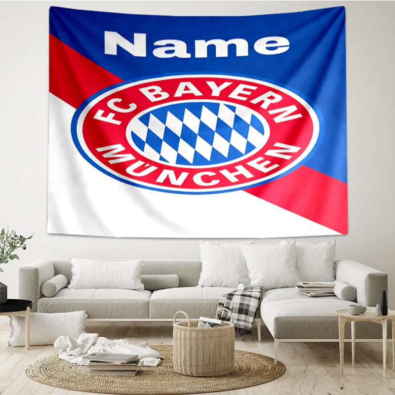 Custom Name Bayern Munich Print Tapestry, Backdrop, Easy Setup, Ideal for Bedroom, Office & Living Room, with Aesthetic Wall Hanging Decor.