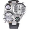 Adorainbow Men's Outdoor Watch Dual Time Quartz Analog Waterproof Leather Strap with Compass and Thermometer Silver/White