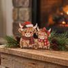 Rustic Christmas Table Centerpieces 2Pcs Highland Cow Ornament Set, Decorative Wooden Tabletop Farmhouse Tiered Tray Decor Figurine for Holiday