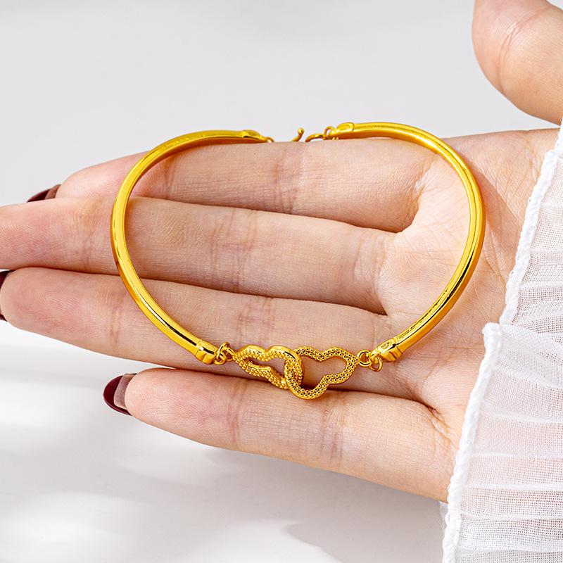 Vietnamese Gold Openwork Double Gourd Interlocking Bangle - Women's Trendy Court Style Imitation Gold Bracelet