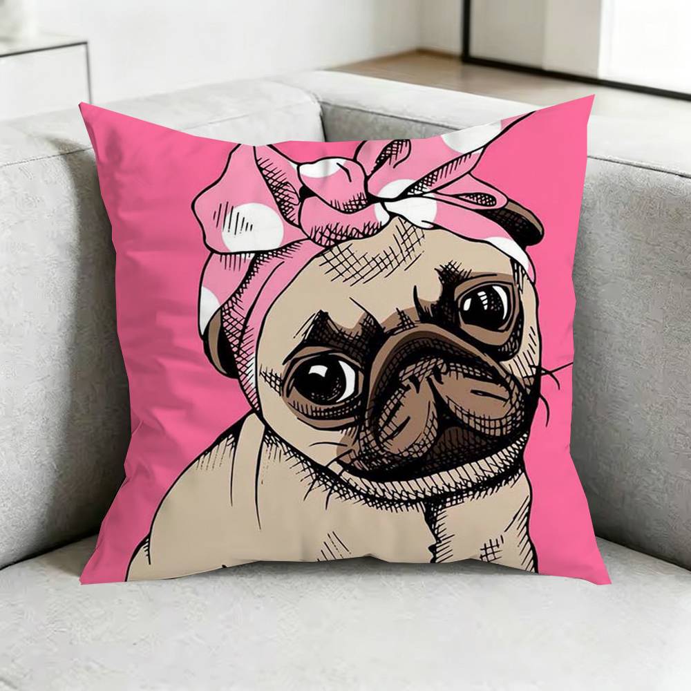 Schattige Mopshond G CCartoon Kussensloop Vierkant Dubbelzijdig Bankkussenhoes Slaapkamer Nachtkastje Kussen Cadeau