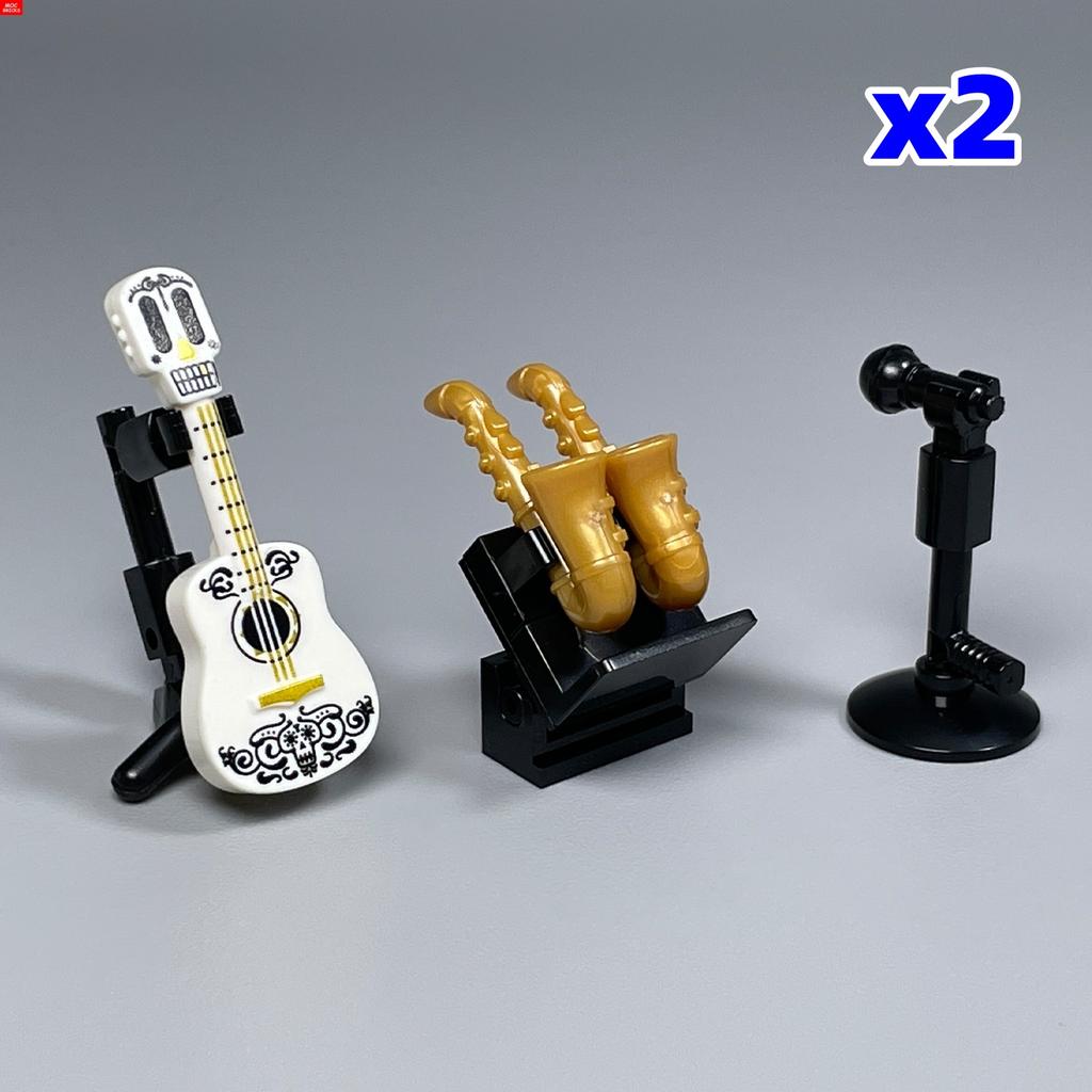 MOC Bricks DIY Music Instrument Guitar Bass saxophone Microphone Loudspeaker Box Educational Building Blocks Toys Gifts