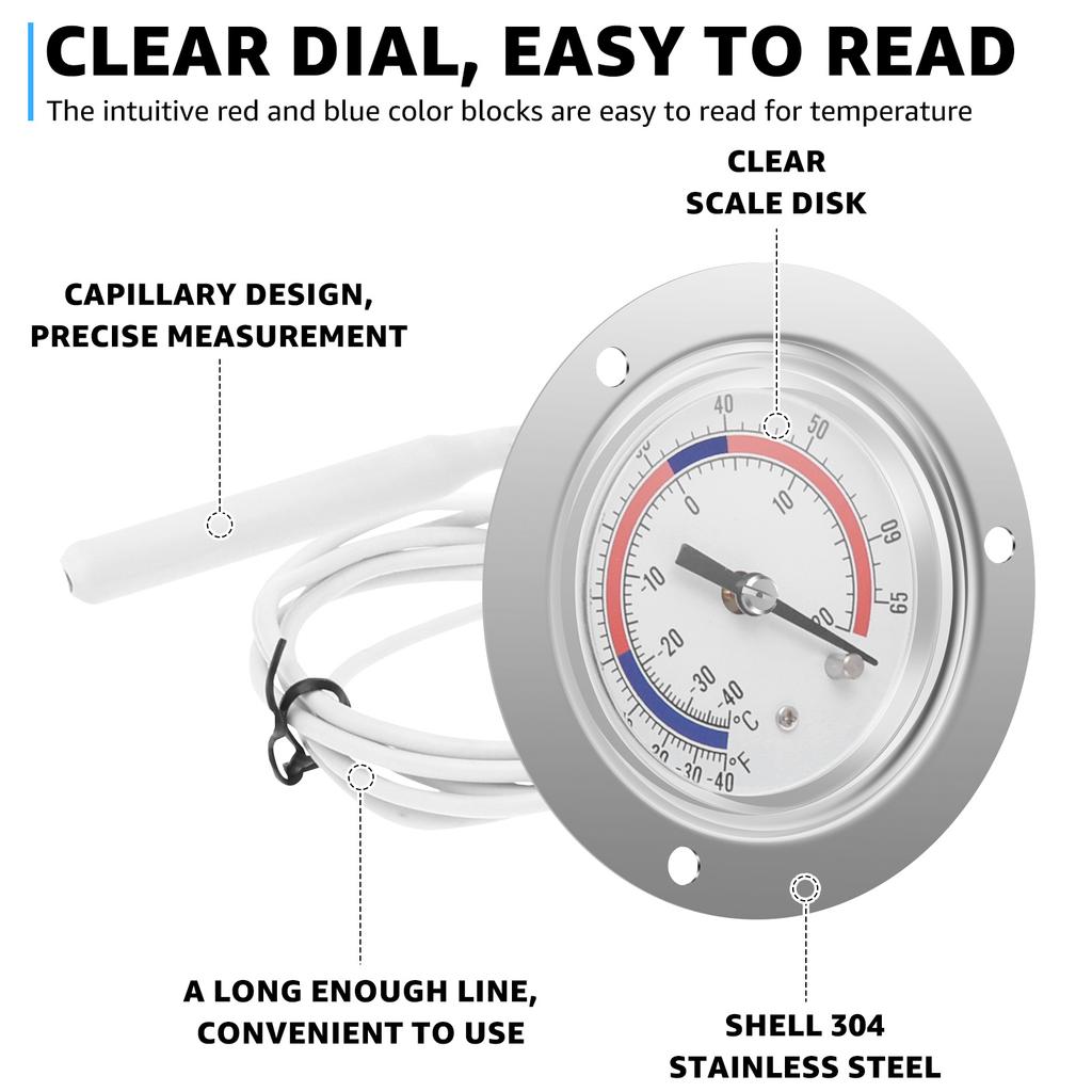 Cooler Thermometer Commercial Freezer Thermometer Capillary Design Refrigeration Gauge Range -40 To 65 ℉ / -40 To 20℃ 2.17" Dial