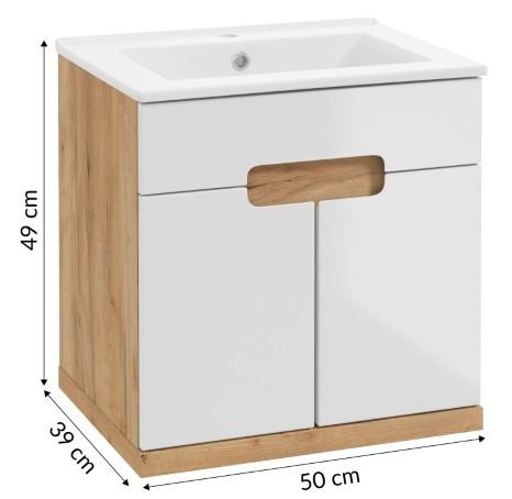 Wall-hung Bathroom Cabinet with Washbasin, Craft Oak, 50 Cm, Ronda New
