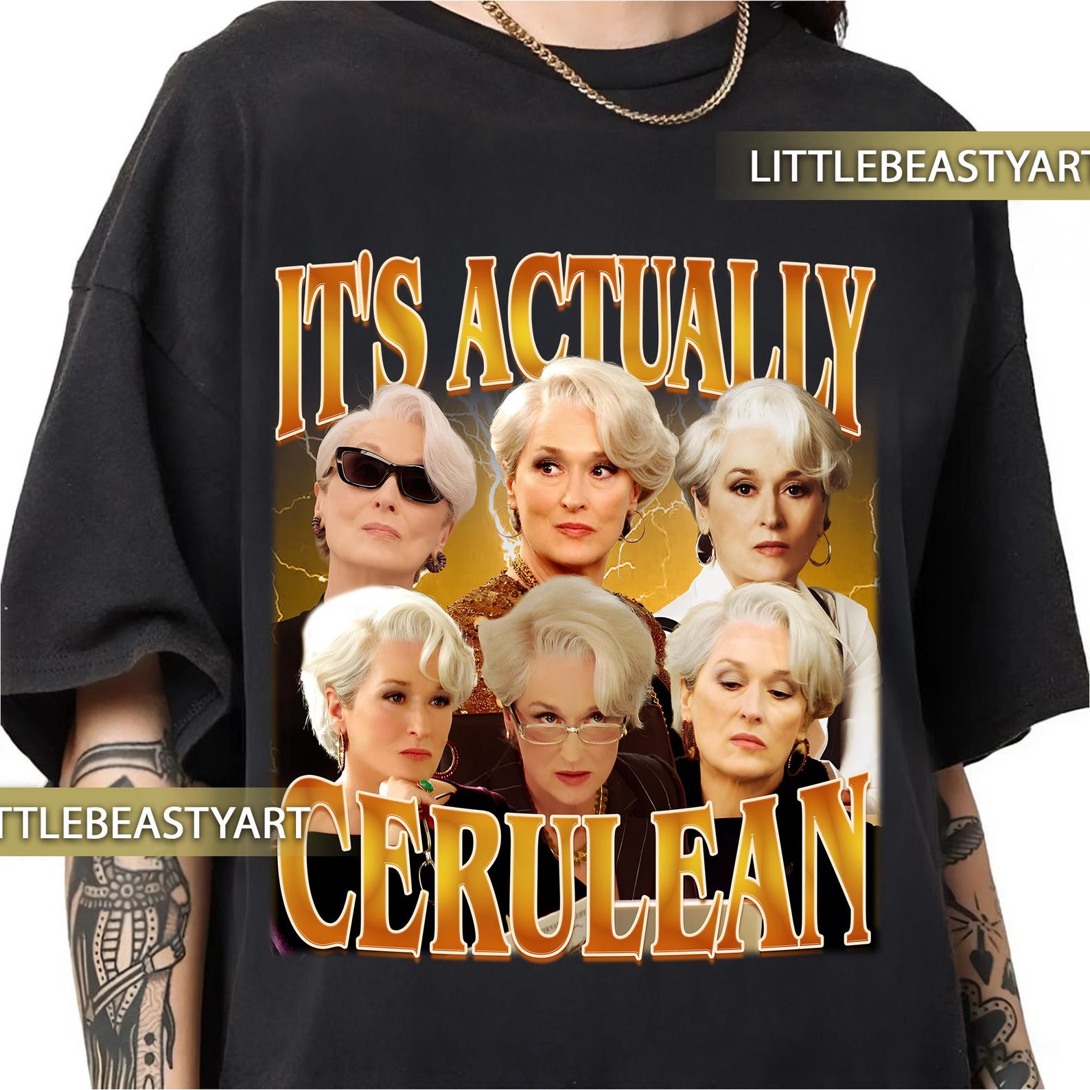 It s actually cerulean Meryl Streep as Miranda Priestly retro 90s style vintage Rap Tee shirt XL