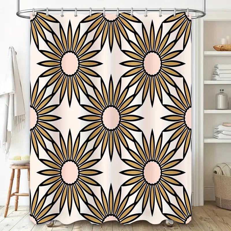 Elegante Tenda da Doccia Floreale con Design Nero, Bianco, Rosa e Oro Ideale per l'Arredo del Bagno