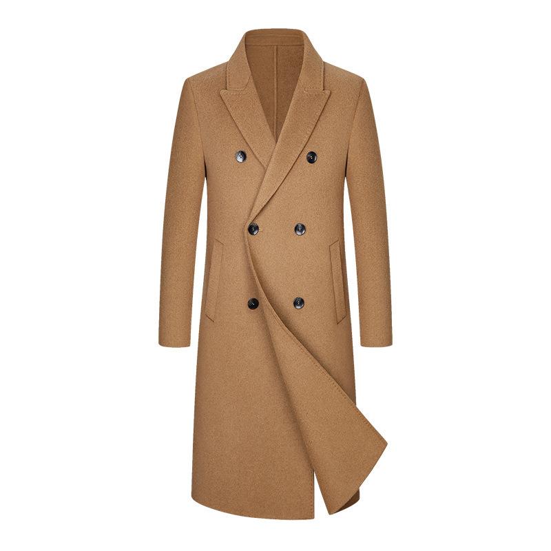Trench pentru bărbați, toamnă și iarnă, realizat manual, pe două fețe, din lână, la tendința de moda pentru tineret.
