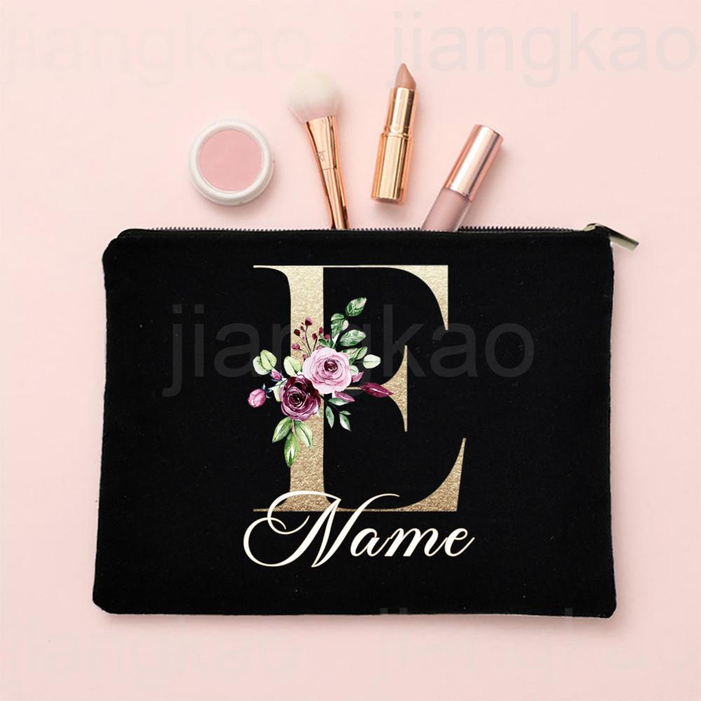 Personalised Letter with Name Makeup Bag Bridal Cosmetic Case Canvas Monogram Toiletry Bags Birthday Wedding Bridesmaid Gifts