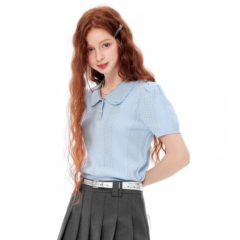 

LEDIN Маленький вязаный топ с коротким рукавом на лацкане M