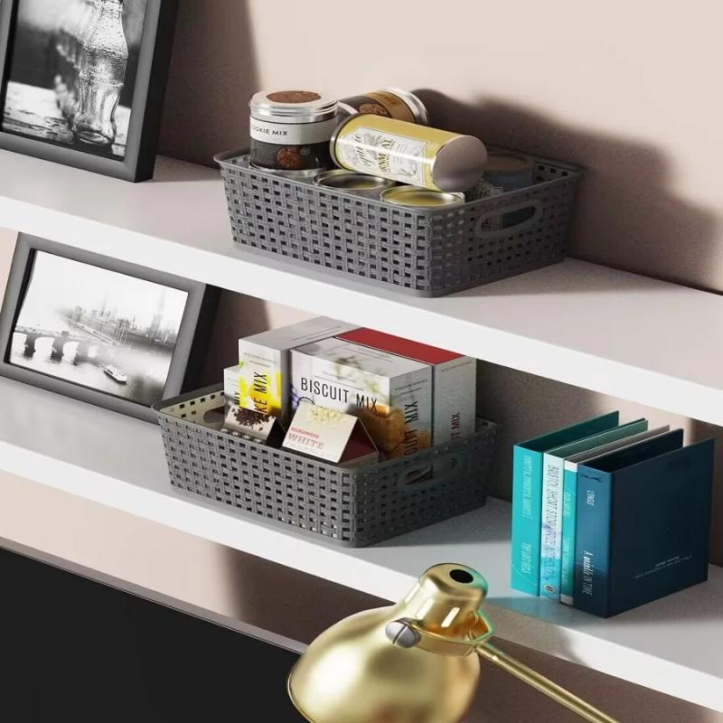 1Pcs Plastic Storage Box Hollowed Out Side Woven Simple Storage Organizer Basket, Home Goods Kitchen Sundry Boxes