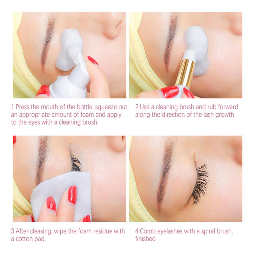 Eyelash Wash Cleanser Shampoo 50ml Eyelashes Eyebrow Foaming Cleanser for Extensions & Natural Lashes Safe Makeup & Mascara Remover