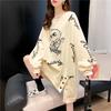 Taglie Forti Donna Autunno Vintage Felpa con Cappuccio Stampa Cartone Animato Larga Casual Manica Lunga Girocollo Streetwear Felpe Capispalla