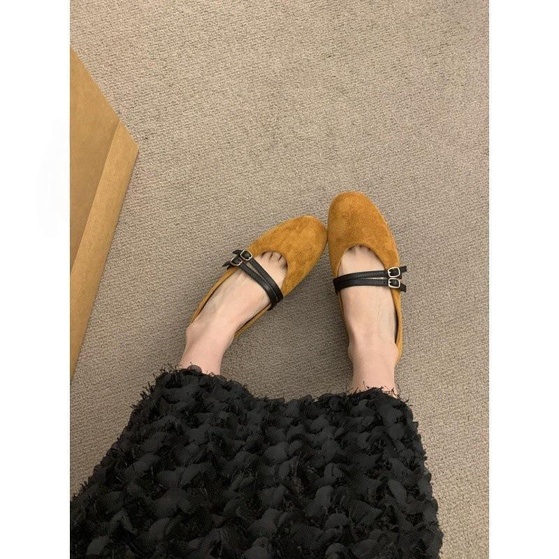French One-word with Flat Mary Jane Shoes, Spring and Autumn 2025, Korean New Version, Shallow Mouth Small Fragrant Wind, Shallow Mouth Single Shoes
